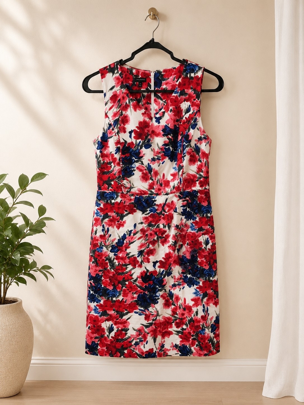 Floral Sheath Dress in Red & Blue